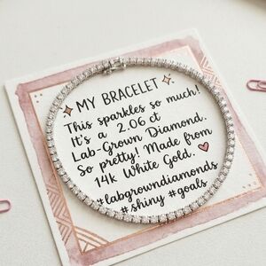 2.06 CT Lab-Grown Diamonds NWT 14K White Gold Tennis Bracelet Non-certified